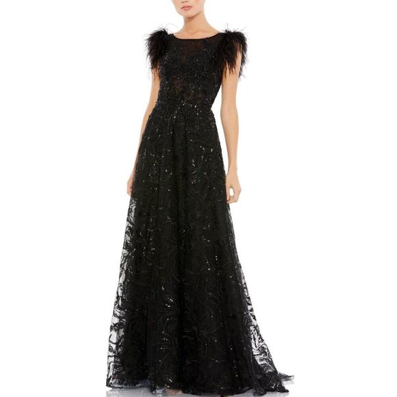 Mac Duggal 20296 Size 8 Black Embellished Feather Long Ballgown Gown Maxi Dress - Picture 2 of 4